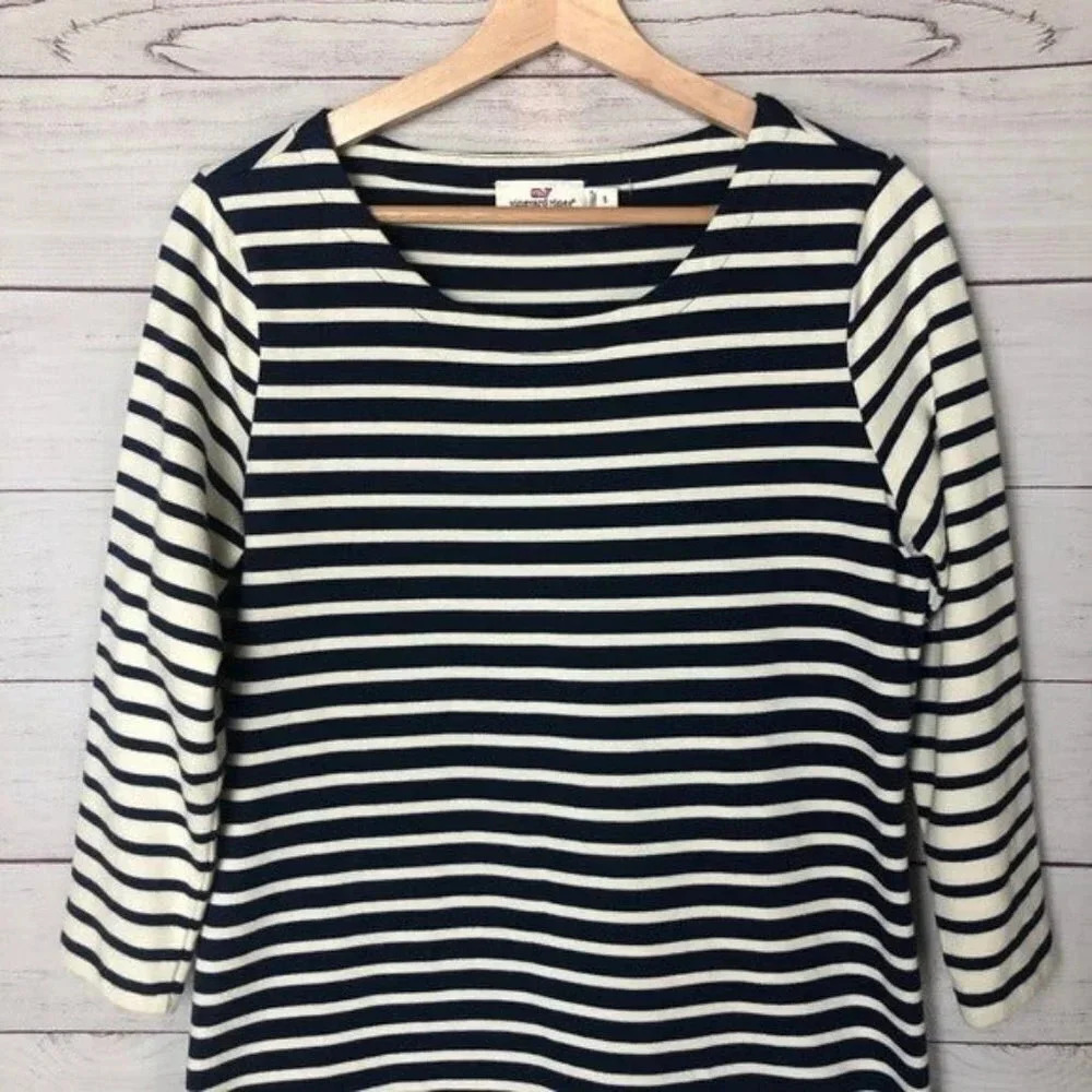 Vineyard Vines Navy Blue & White Nautical Stripe Long Sleeve Shift Dress S - Picture 6 of 9